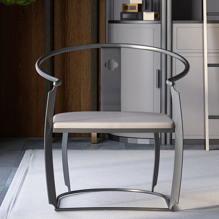Glam Style Dining Chair Upholstered Arm Chair with Metal Base