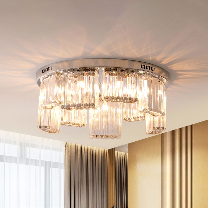 18 "/23.5" W Jagged Block Flush Mount Lamp eigentijds 6/9-Licht helder kristallen slaapkamer plafondlicht