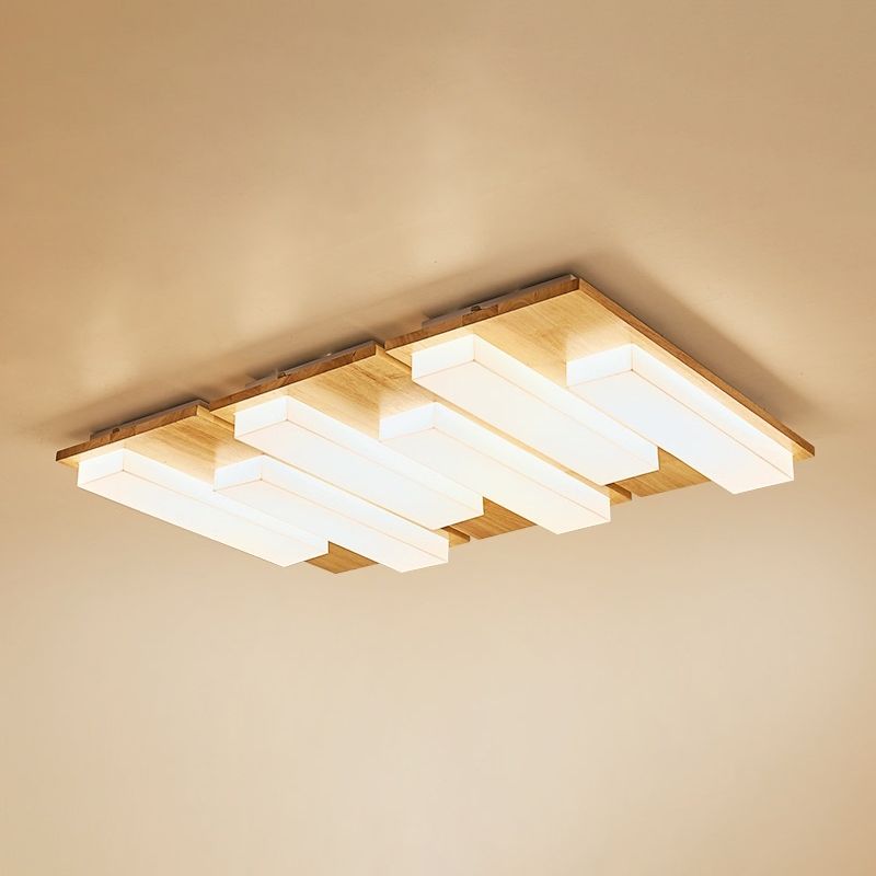 LED Minimaliste moderne Ceiling Fixture Wooden Flush Flush Mount with Acrylic Shade