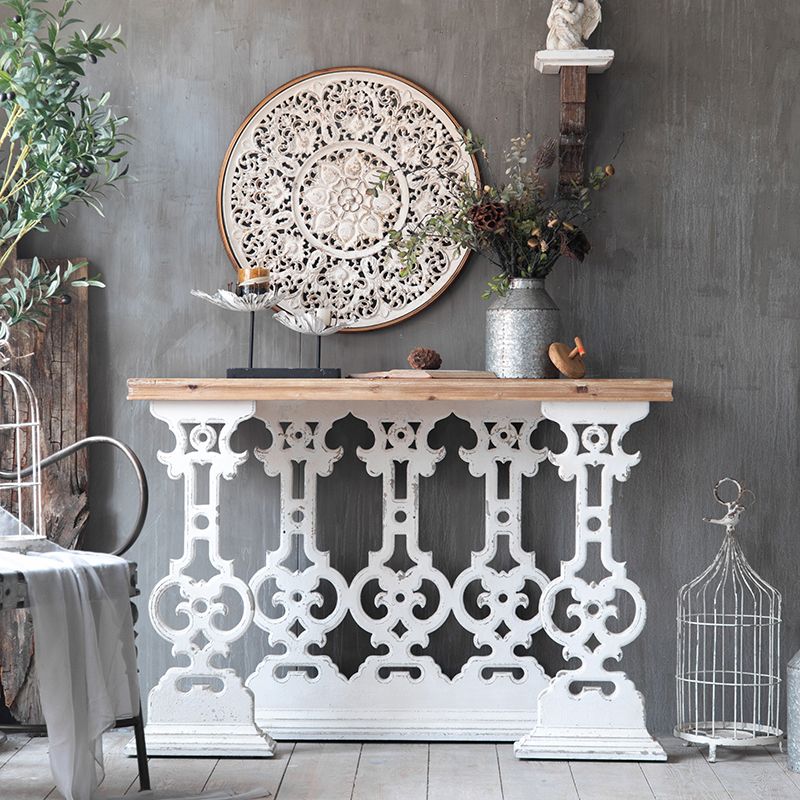 Wood French Country Console Table Distressed Accent Table with Shelf