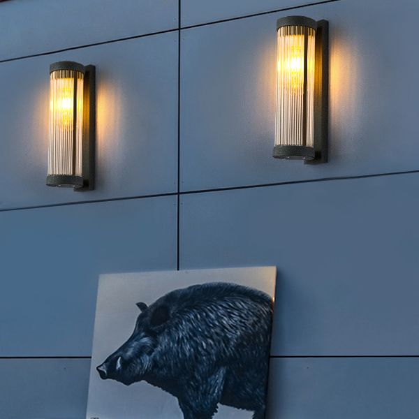Black 1-Light Wall Lamp in Modern Concise Style Cylindrical Glass Wall Light