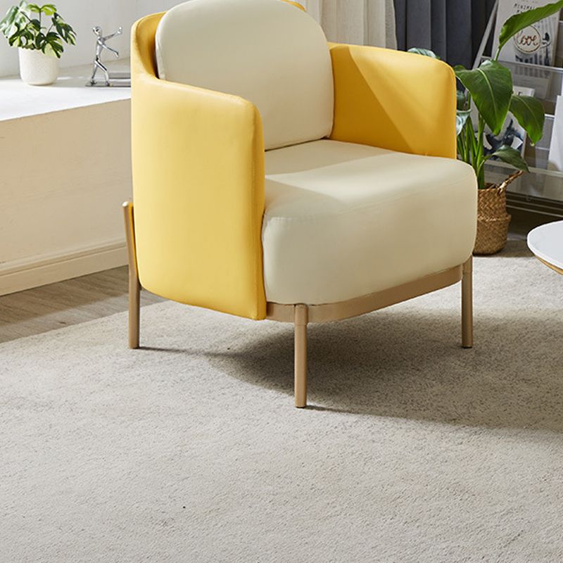 Contemporary Beige Curved Sofa in Genuine Leather with Tight Back
