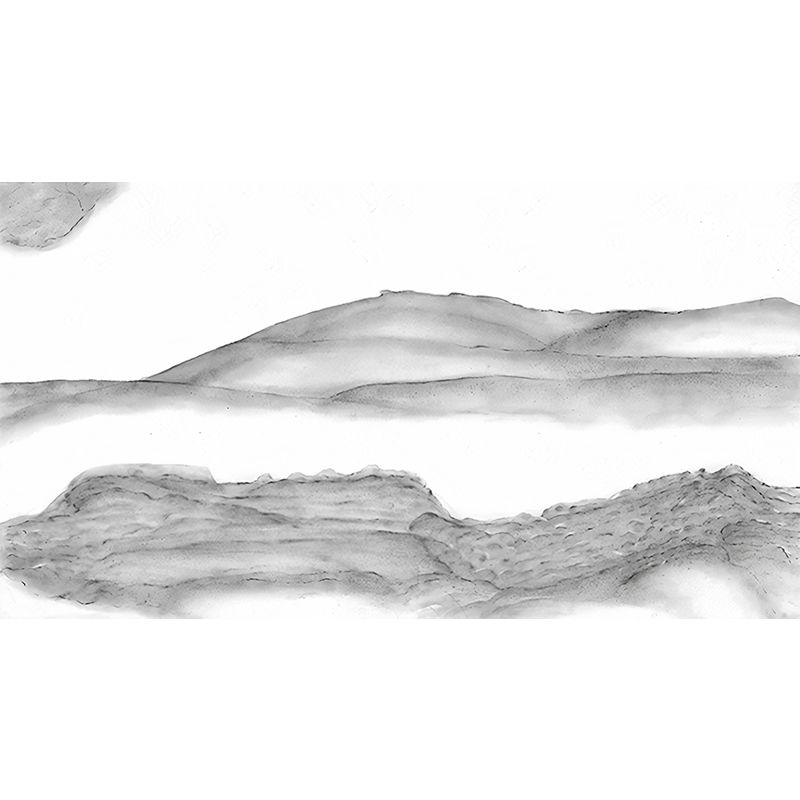 Minimalist Mountains Drawing Mural Decal Grey and White Dining Room Wall Art, Custom Printed