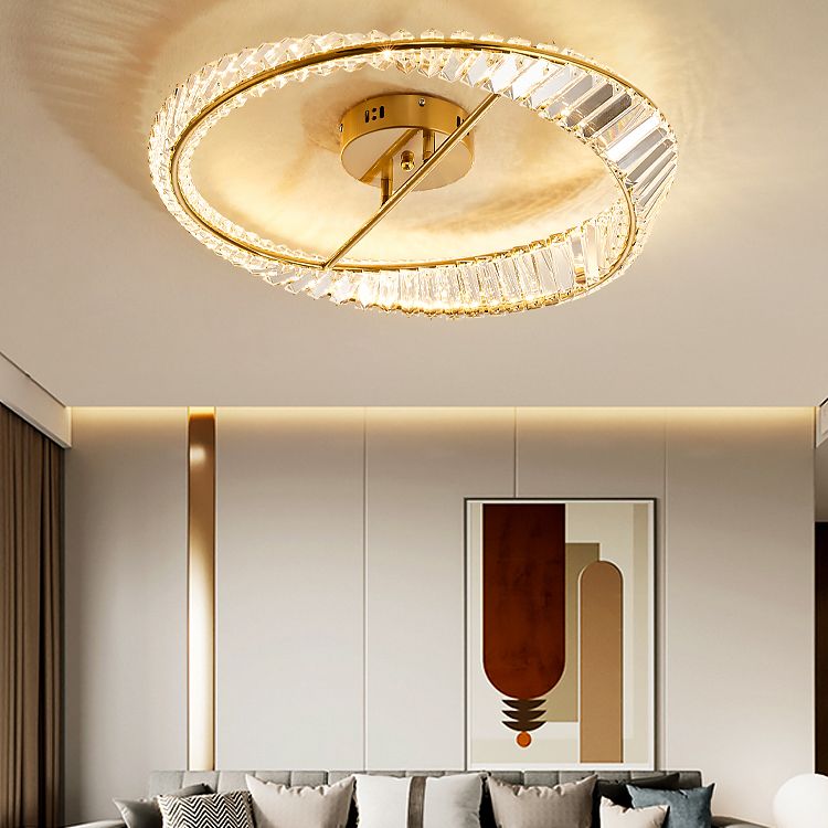 Plafonniers modernes dorés, éclairage de plafond encastré à LED avec abat-jour en cristal
