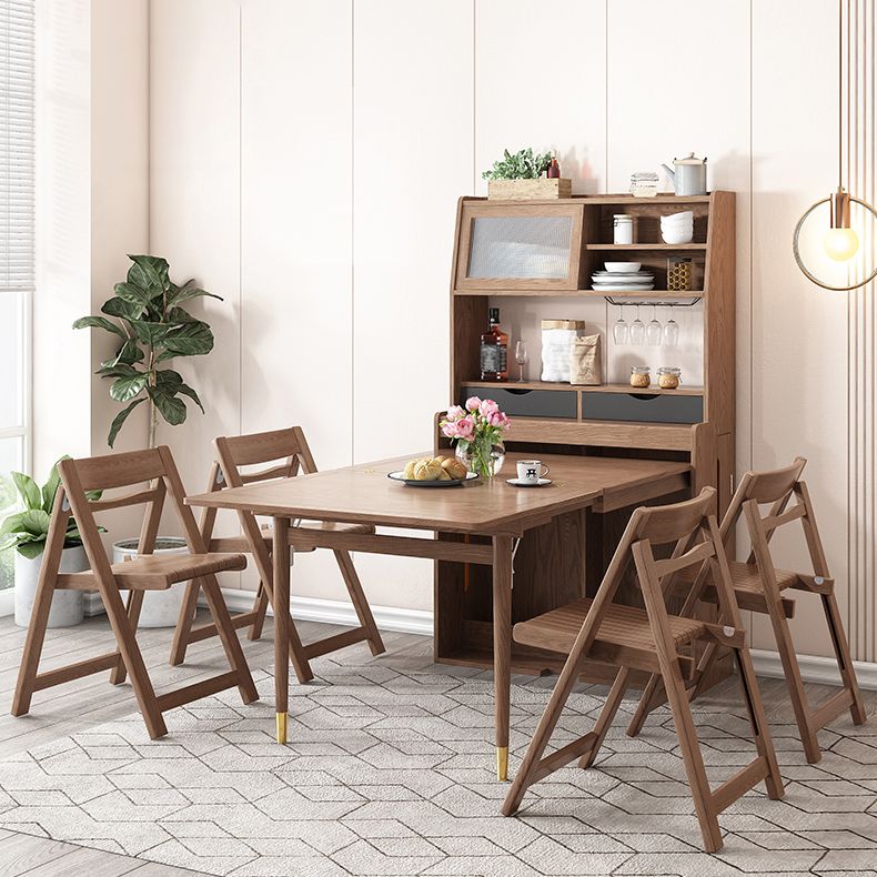 Solid Wood Frame Dining Table Rectangle Folding Dining Table with Storage