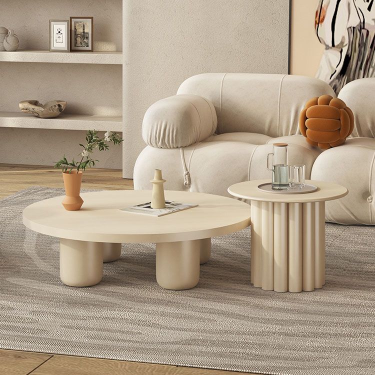 Modern Round Wooden Coffee Table Set Solid Wood 4 Legs Cocktail Table