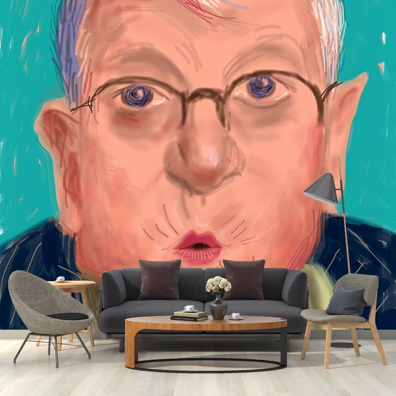 Large Self-Portrait Wall Mural Decal Orange-Blue Non-Woven Wall Covering, Stain-Proof, Custom Size