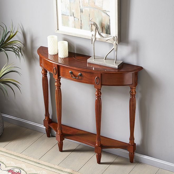 Victorian Brown End Table Half Moon Sofa Console Table for Hall