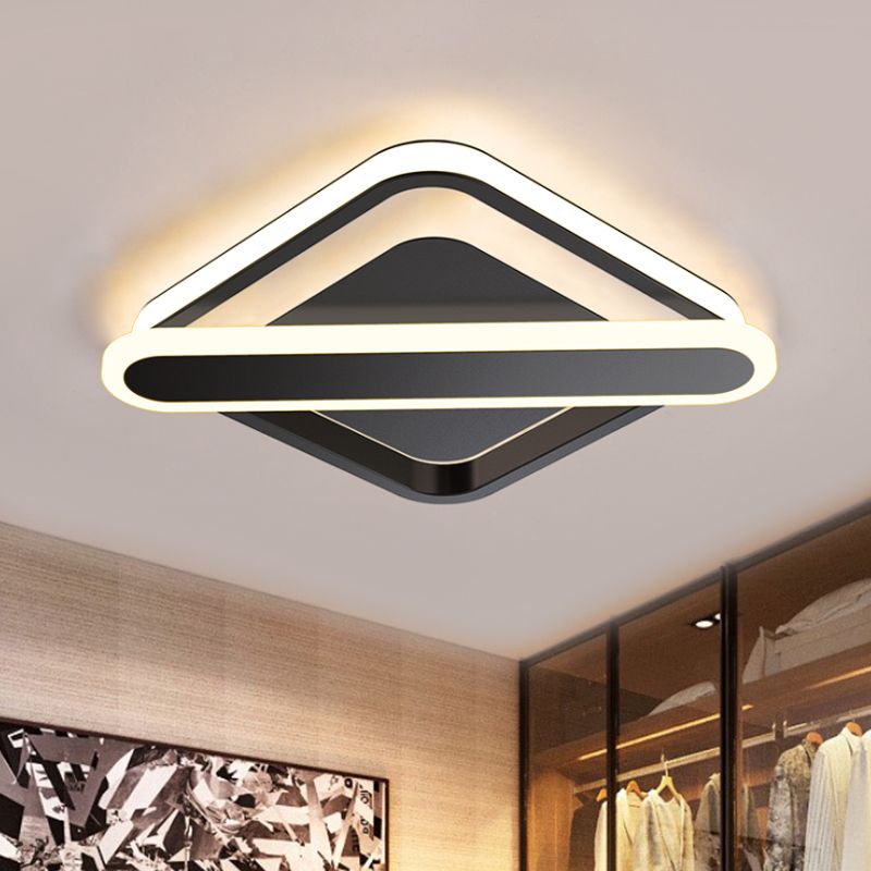 Rhombus-Oblong Foyer Flush Light Iron Modernism LED Ceiling Mounted Lighting Fixture in Black/Gold/White