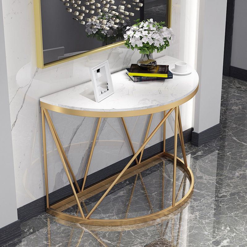 Glam Marble Console Table Half Moon Iron Accent Table for Hall