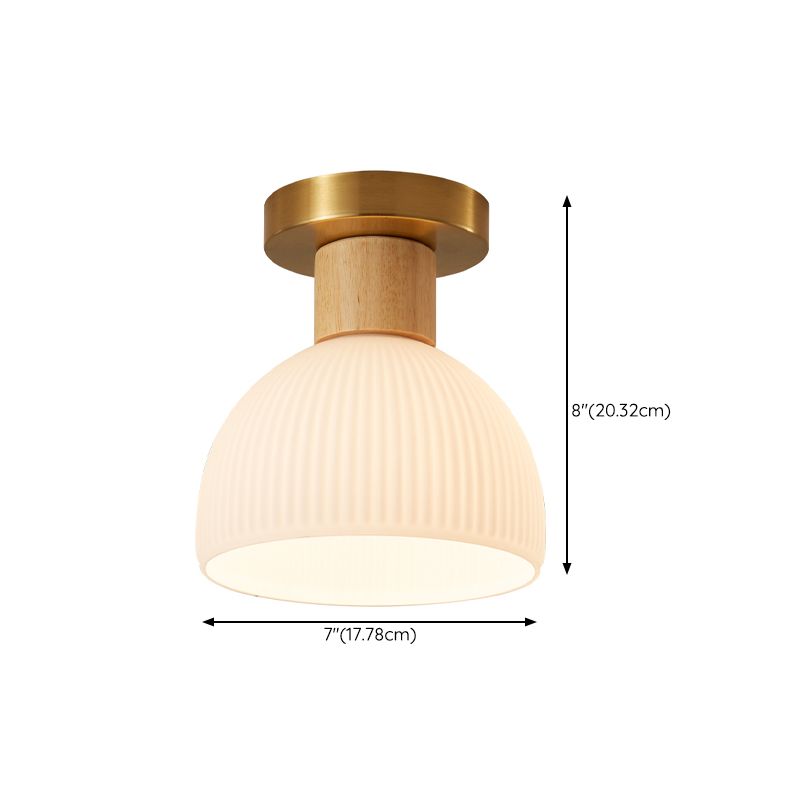 Modern Ceiling Light Wooden Flush Mount Ceiling Light Fixture with Glass Shade
