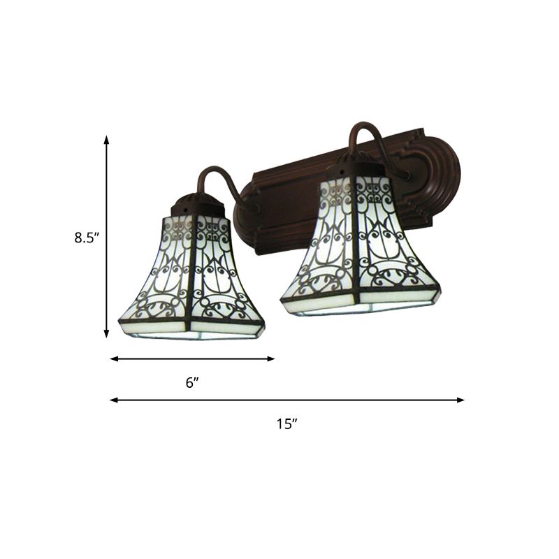 2 Heads Sconce Lighting Baroque Flared White Glass Wall Mounted Light for Bedroom