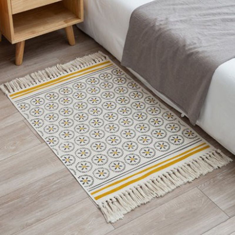 Aesthetic Multi Color Boho Rug Cotton Braided Flower Rug Pet Friendly Area Carpet for Bedroom