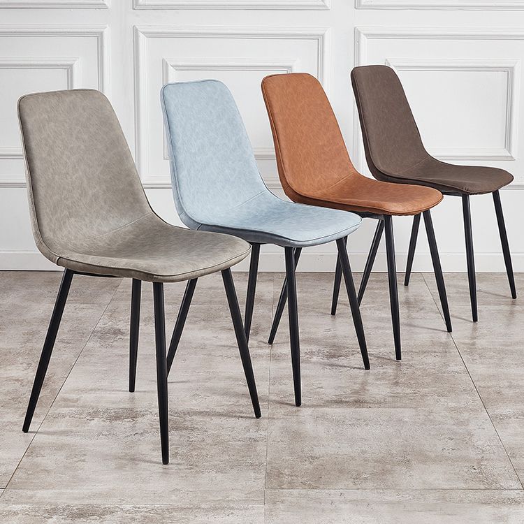 Macaron color Scandinavian Dining room Chair Leather Solid Back Side Chair