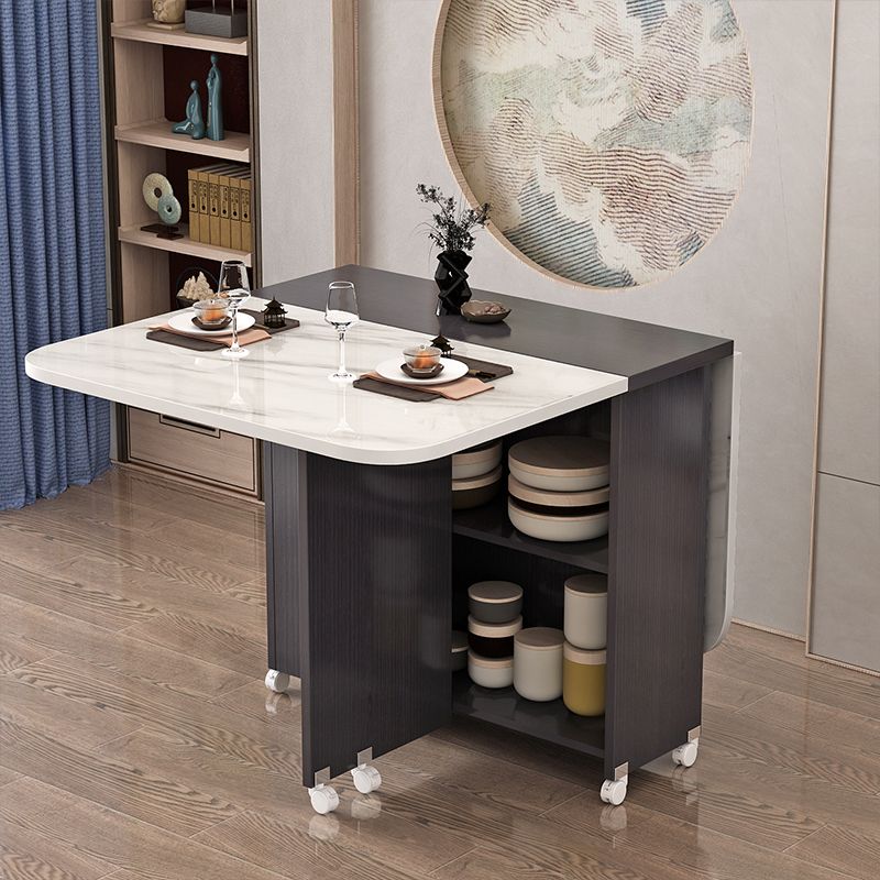 Modern Style Dining Table Rectangle Drop-Leaf Dining Table for Home Use