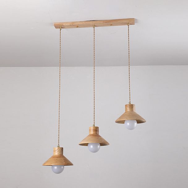 Wood Cone Pendant Lamp Contemporary Style Hanging Light for Dining Room