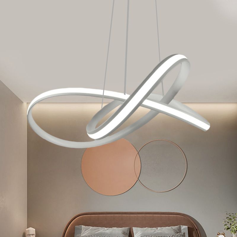 Twining Hoop Drop Pendant Minimalism Metallic LED White Hanging Chandelier in Warm/White Light