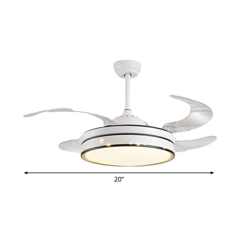 LED -Schlafzimmer Deckenventilator Lampe Moderne weiße 4 Blätter Halbflush Licht mit Kreis Acrylschatten, 20 "breit