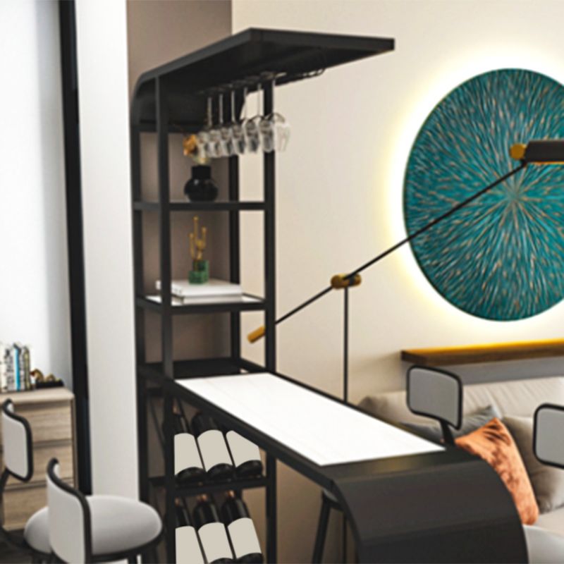 Contemporary Style Rectangle Bar Table Stone Bar Height Table with Storage