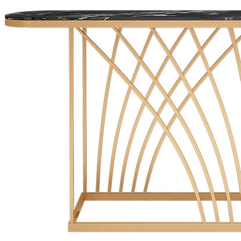 Glam Iron Console Sofa Table Oval Marble Console Accent Table for Hall