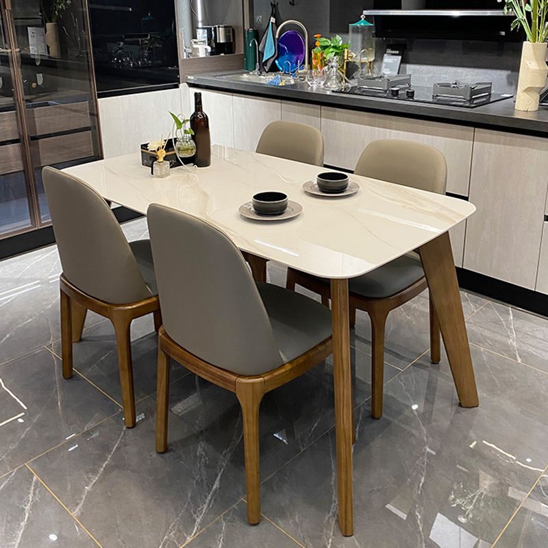 Modern Rectangle Dining Table Sintered Stone Dinner Table with Wooden Legs