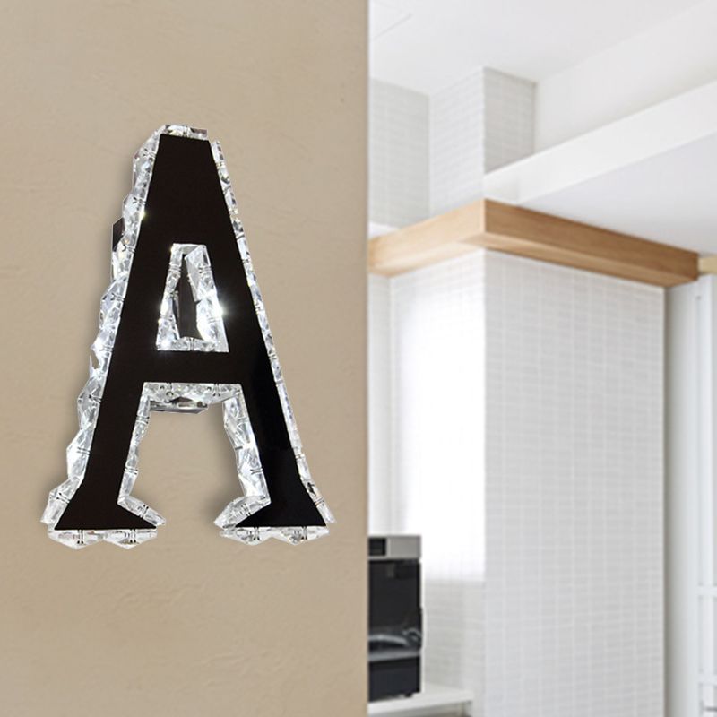 LED Store Wall Lamp Modern Black Wall Mount Light with A-Shaped Clear Crystal Shade in Warm/White/Natural Light