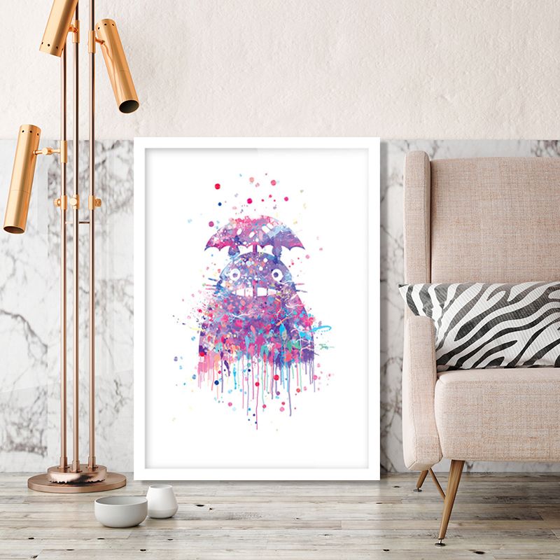 Toile d'art mural de chat de bande dessinée pour enfants, décoration murale texturée de couleur Pastel pour chambre d'enfant