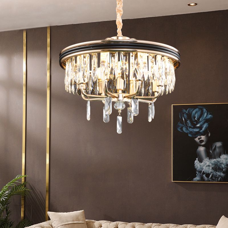 Modern drum plafondlicht kristallen blok 7/9 lichten goud kroonluchter licht, 18 "/21,5" breed
