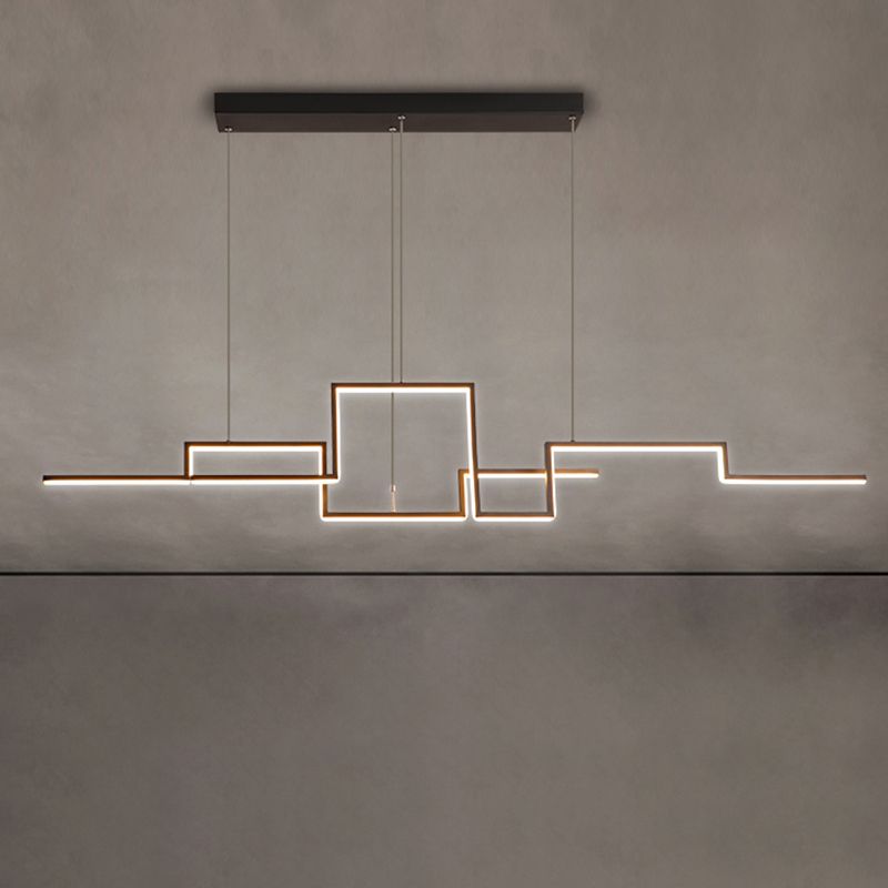 Line Art Metal Hanging Lamp Simplicity Black LED Island Lighting Fixture for Dining Room