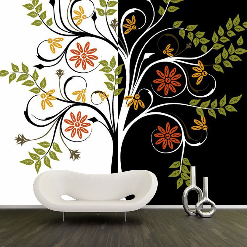 Green-Black Tree Murals Botanical Modern Art Stain Resistant Wall Decor for Bedroom