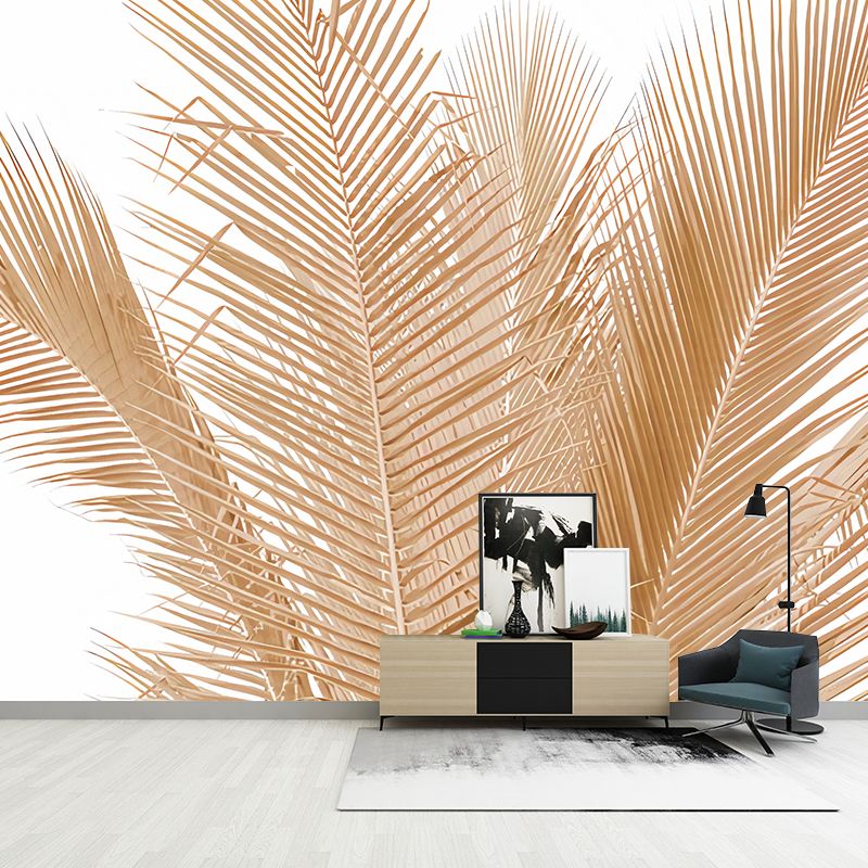 Photography Palm Leaves Mural Wall Decal for Living Room in Brown, Personalized Size Available
