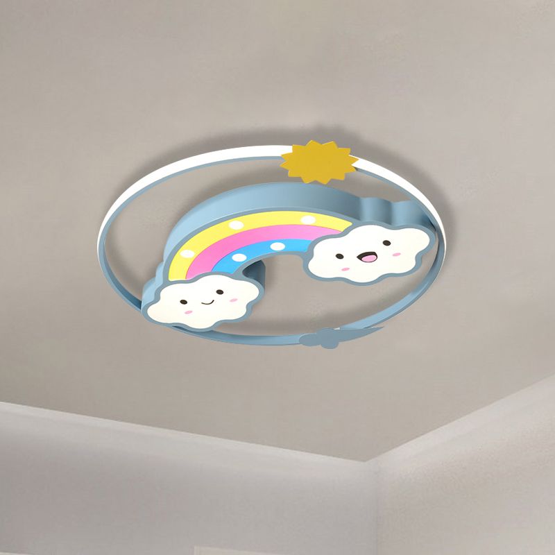 Iron Rainbow/Cloud Flush Mount Light Cartoon Pink/Blue LED Ceiling Mounted Fixture for Children Bedroom