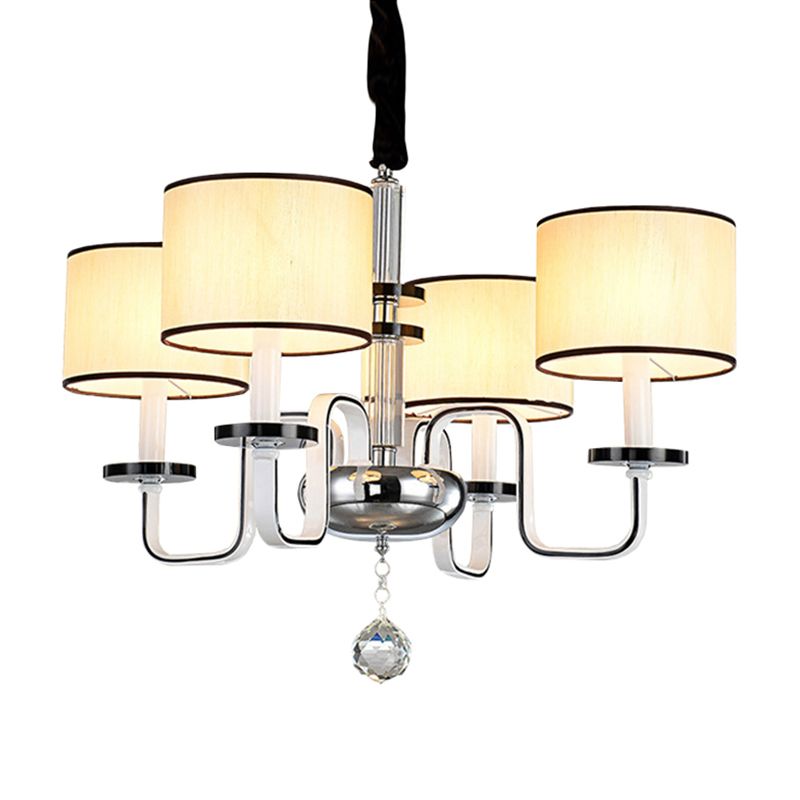 4/6/8 Heads Ceiling Chandelier Modern Living Room Suspension Pendant with Round Fabric Shade in White