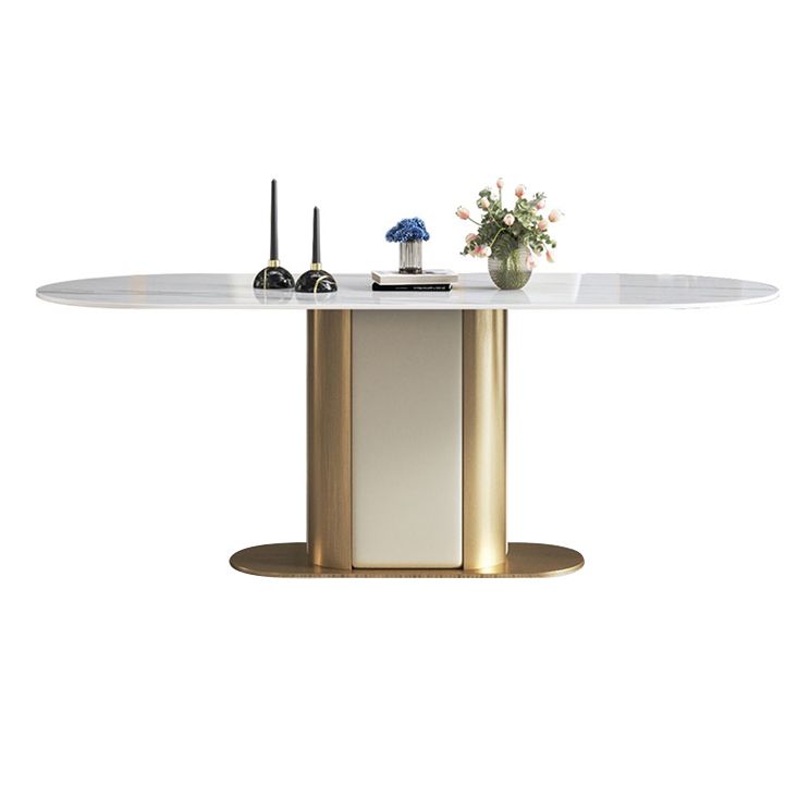 Glam Kitchen White Dining Table Sintered Stone Standard Dining Table with Pedestal Base