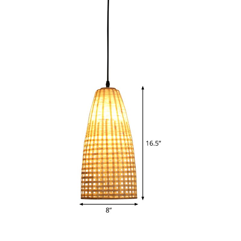 Bamboo Flared Hanging Lamp Chinese 1 Bulb Wood Pendant Light Fixture for Dining Room
