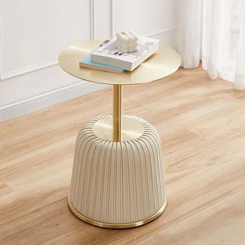Glam Stone Top Coffee Table Pedestal Round Cocktail Table in White