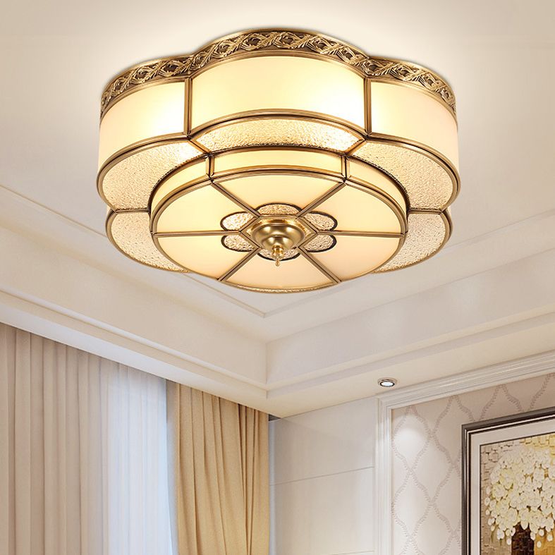 Glass Gold Ceiling Mounted Fixture Shaded Traditional Close to Ceiling Chandelier