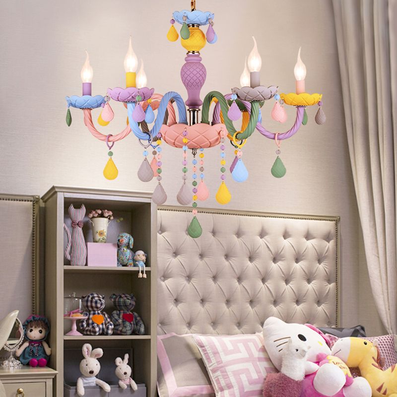 Veelkleurige kaarsenvormige kroonluchter lichte meid slaapkamer macaron verlichting hanger