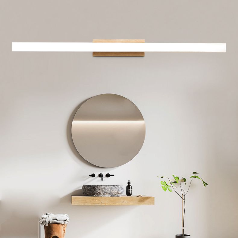 Natural Oak Linear Bathroom Vanity Light Fixture Acrylic Anti-fogging Shade Vanity Mirror Light