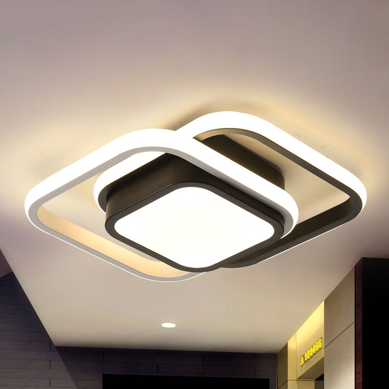 Zwarte ronde/vierkante plafondlamp, eigentijds metalen LED-inbouwlicht in warm/wit/3 kleuren licht