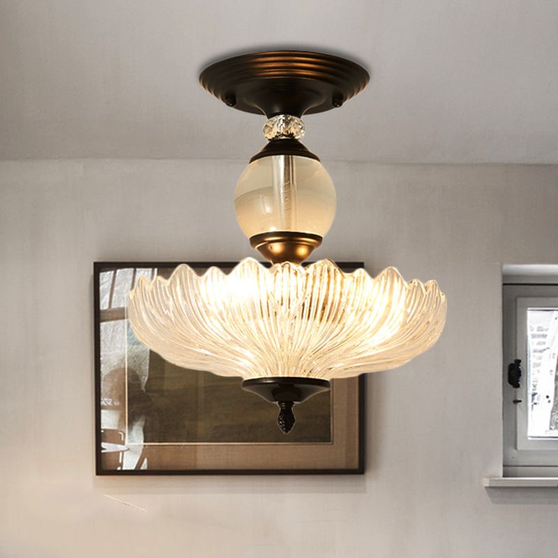 12 "/16" diámetro acampado semi flanpes de montura moderna 1 lámpara de techo ligera en negro/dorado con soportes de cristal