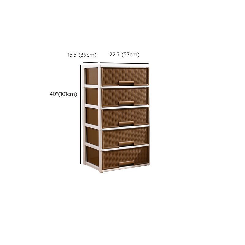 Contemporary Brown Plastic Vertical Kids Nightstand with 2/3/4/5/6 Drawers