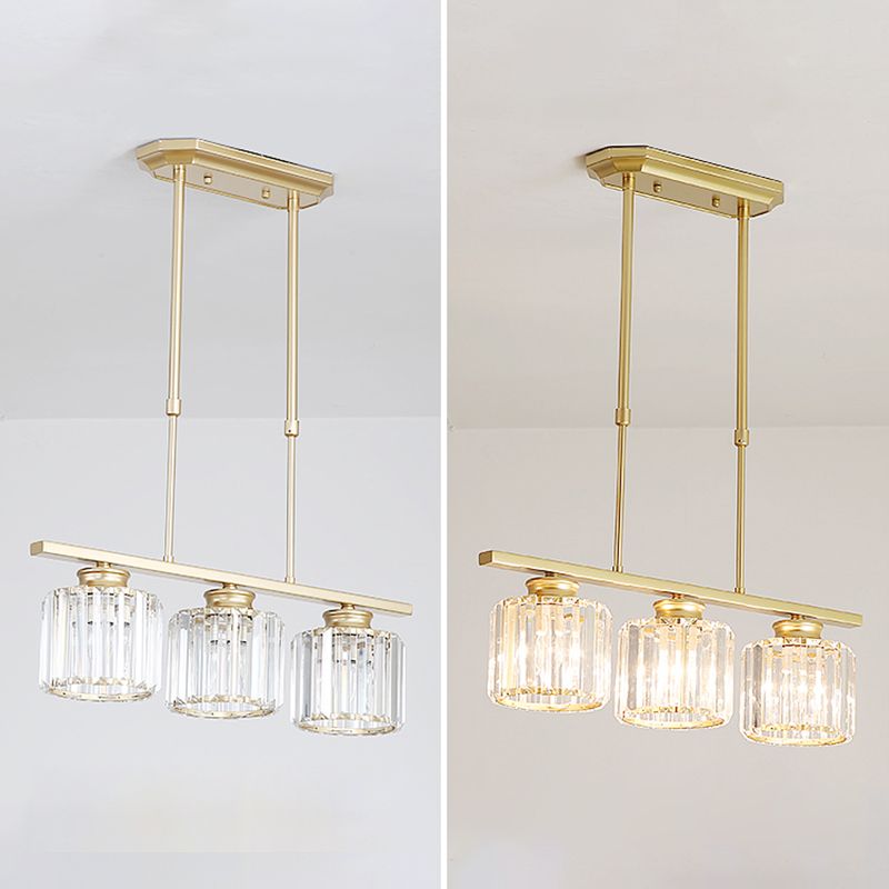 Contemporary Island Light Cylinder Crystal Island Pendant Lights for Kitchen