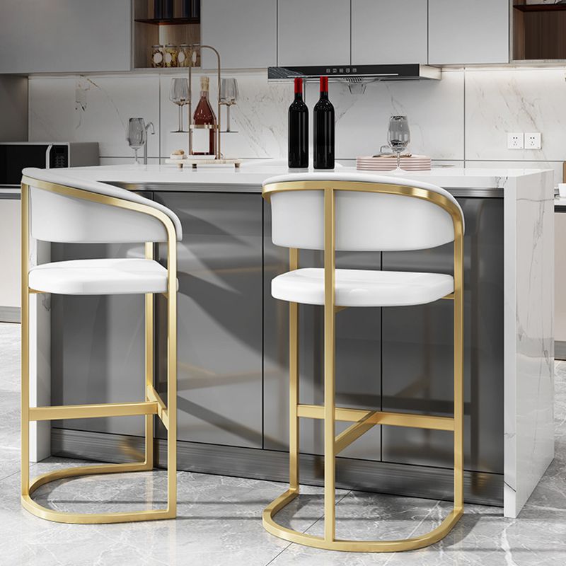 Glam Armrest Backrest Counter Stool Iron Bar Stool with Leather Cushion and Pedal