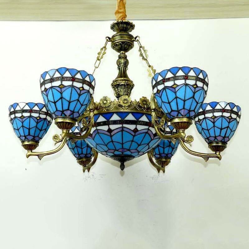 Ciotola lampadario dispositivo di illuminazione in stile tiffany in vetro artistico appennato il lampadario