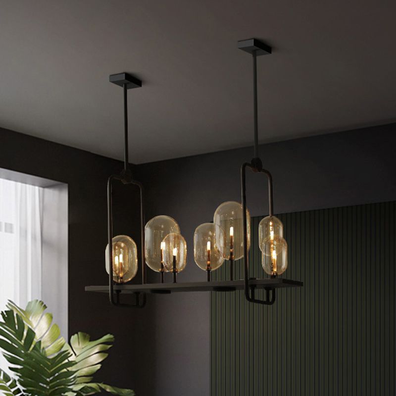 Capsule Restaurant Island Lighting Industrial Amber Verre 6/8 Bulbes Black Hanging Lightture