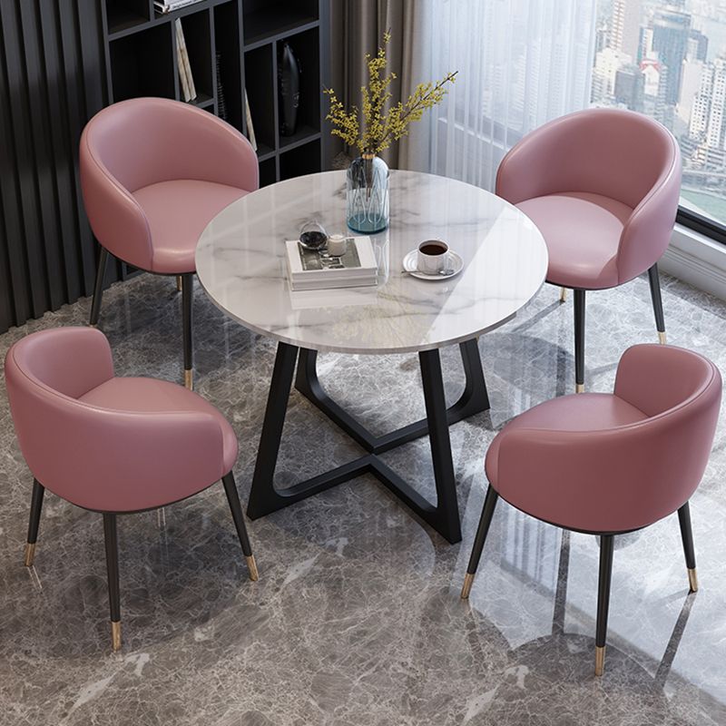 Wooden Dining Room Table for 2 Person Round Tabletop with Metal Pedestal Base