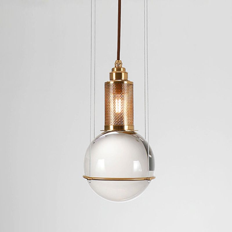 1 Light Pendant Light Modern Minimalist Globe Clear Crystal Shade Hanging Lamp for Living Room