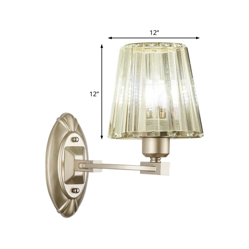 Gold Tapered Flush Mount Wall Sconce Nordic 1/2 Lights Crystal Wall Light Fixture for Bedside