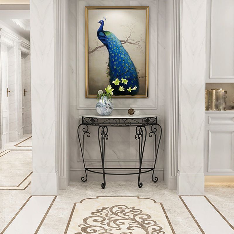 4 Legs Hall Faux Wood Tabletop Half Moon Scratch Resistant and Stain Resistant Console